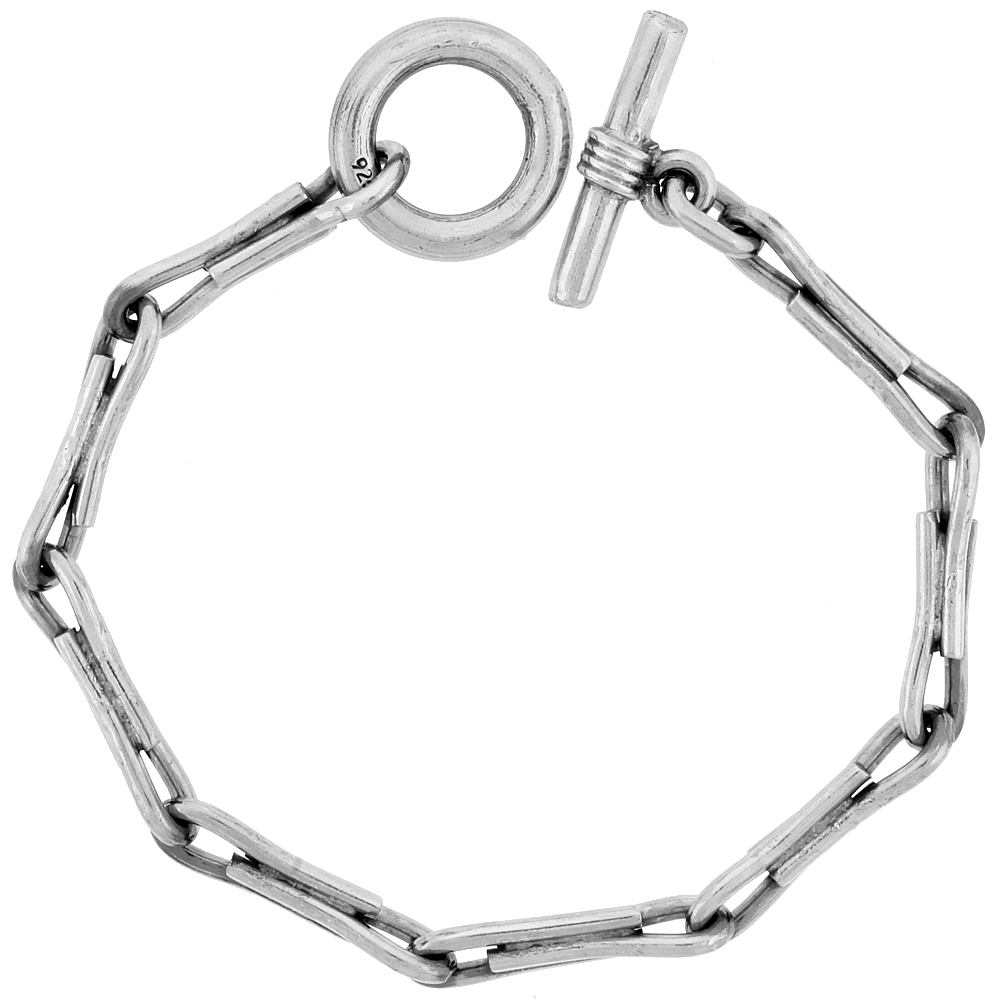 STERLING SILVER WIRE LINK BRACELET TOGGLE CLASP HANDMADE 1/4 INCH WIDE, SIZES 8, 8.5 & 9 INCH