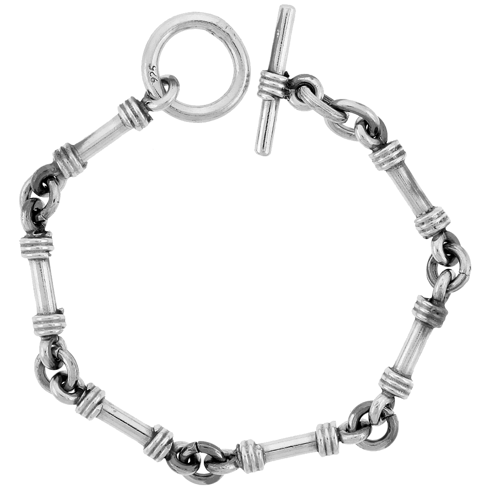 STERLING SILVER TUBE BAR LINK BRACELET TOGGLE CLASP HANDMADE 1/4 INCH WIDE, SIZES 8, 8.5 & 9 INCH