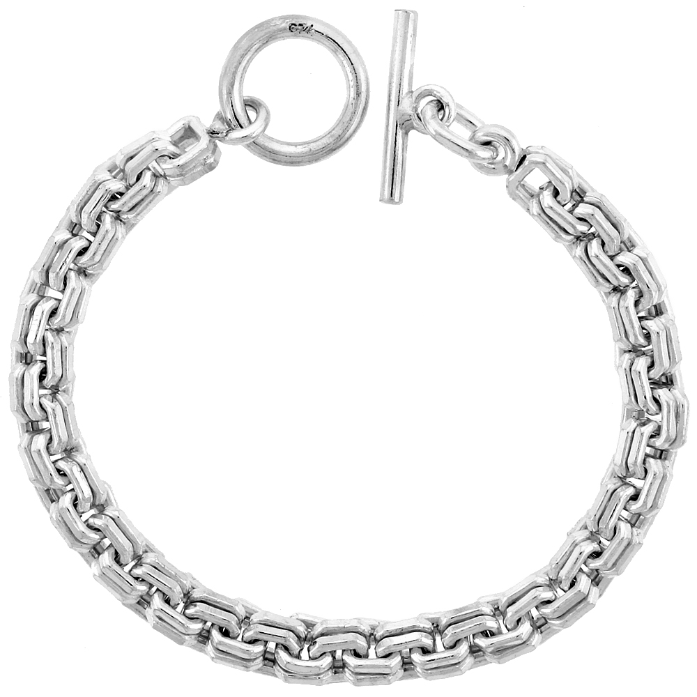 STERLING SILVER DOUBLE SQUARE LINKS BRACELET TOGGLE CLASP HANDMADE 5/16 INCH WIDE, SIZES 8, 8.5 & 9 INCH