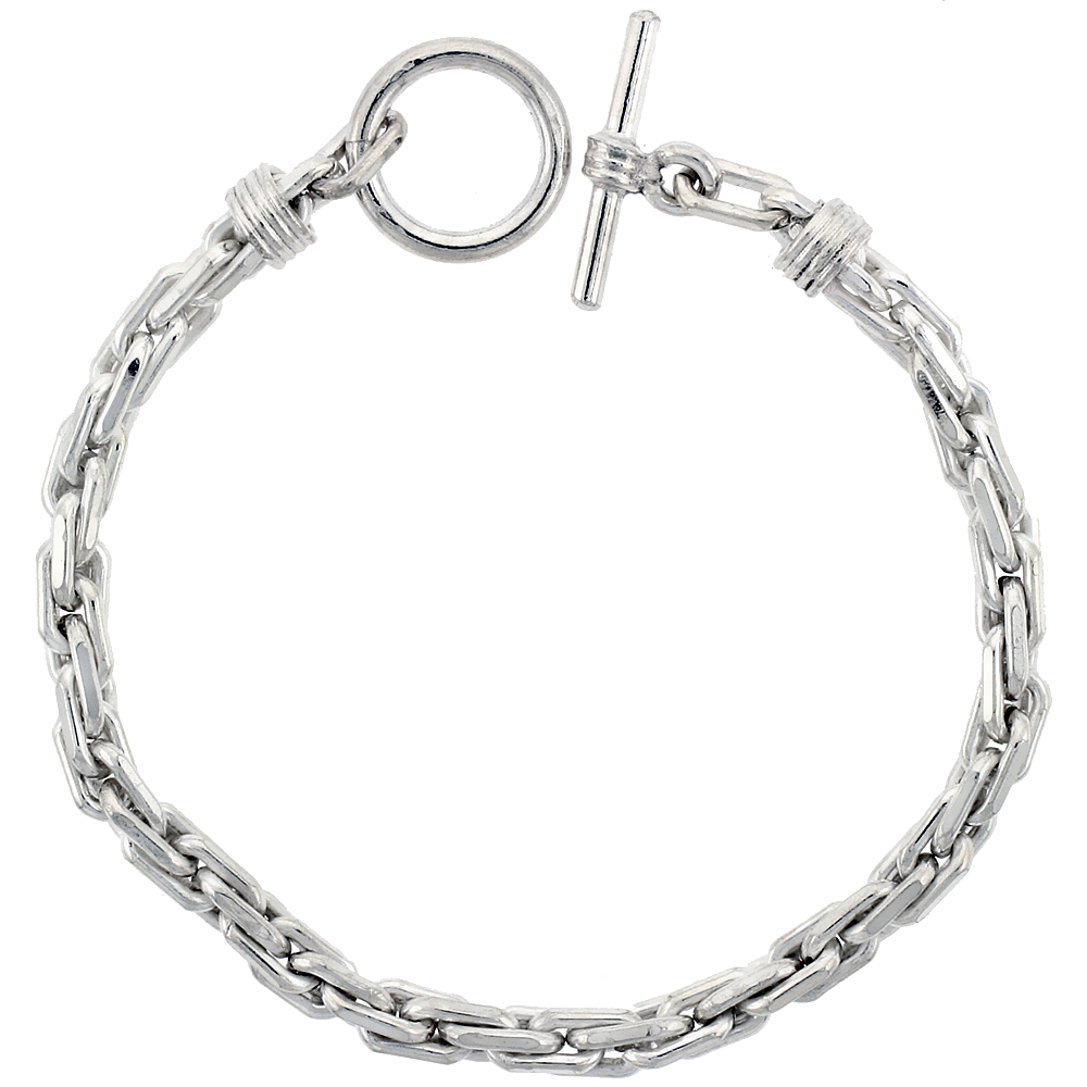 Sterling Silver Oval Tight Link Bracelet Toggle Clasp Handmade 1/4 inch wide, sizes 8, 8.5 &amp; 9 inch 