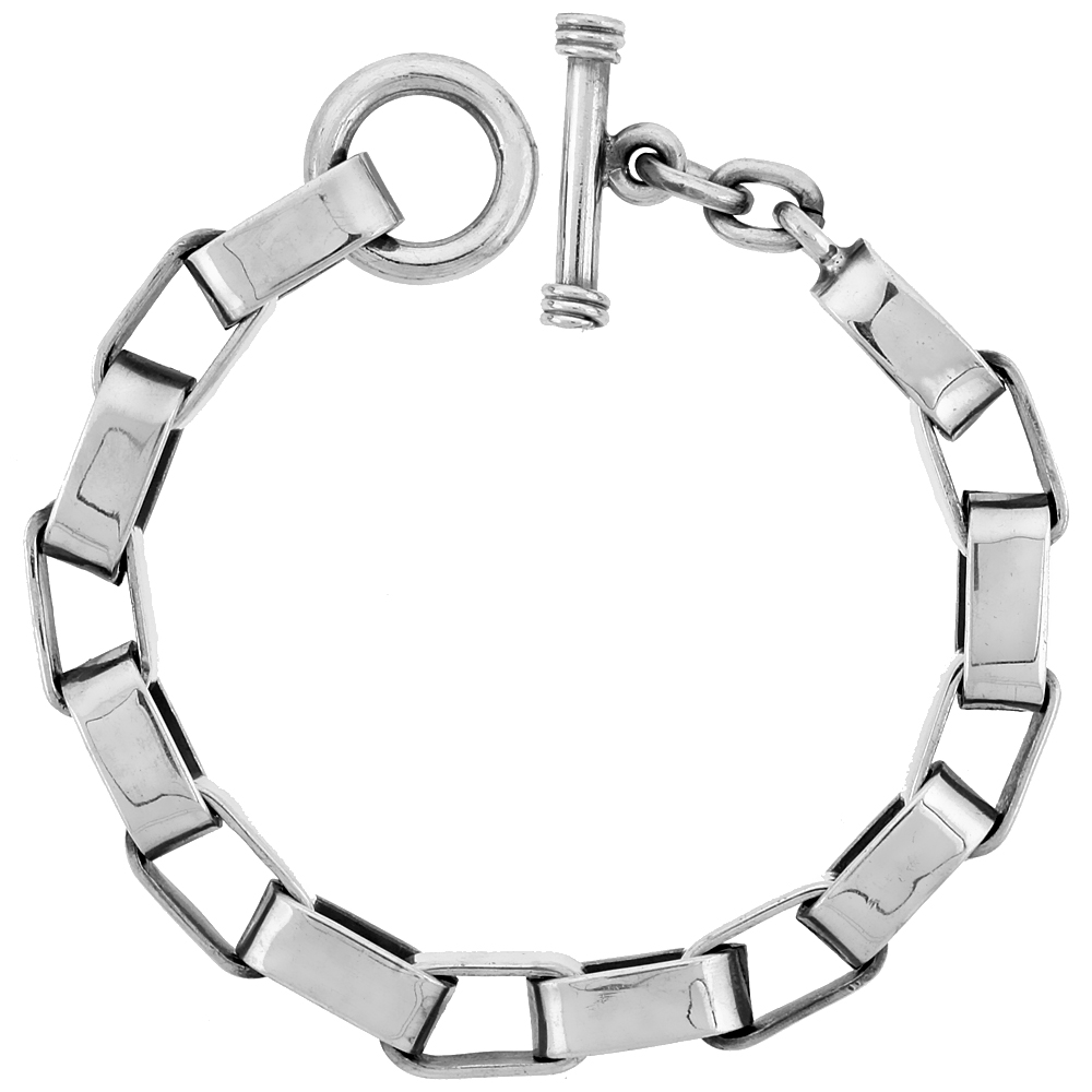 Sterling Silver Oval Cut-out Link Bracelet Toggle Clasp Handmade 1/2 inch wide, sizes 8, 8.5 &amp; 9 inch 