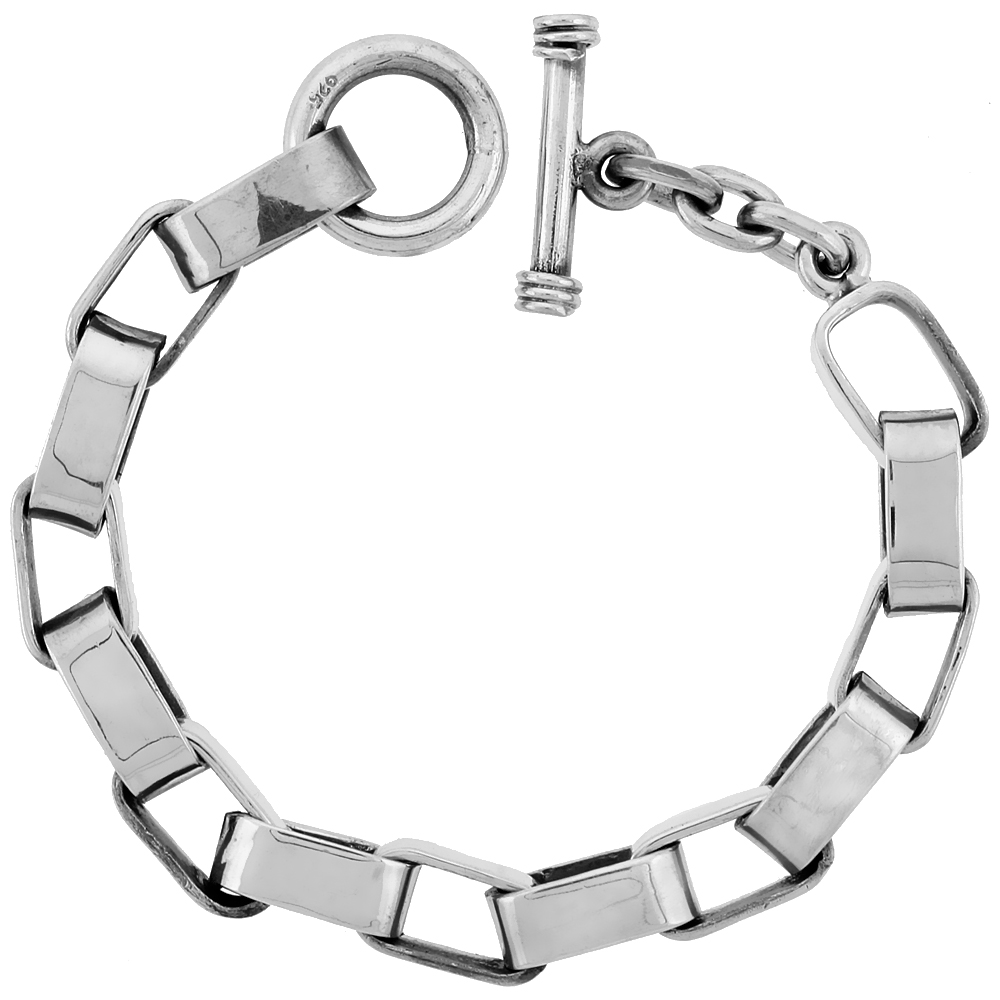 STERLING SILVER OVAL CUT-OUT LINK BRACELET TOGGLE CLASP HANDMADE 3/8 INCH WIDE, SIZES 8, 8.5 & 9 INCH