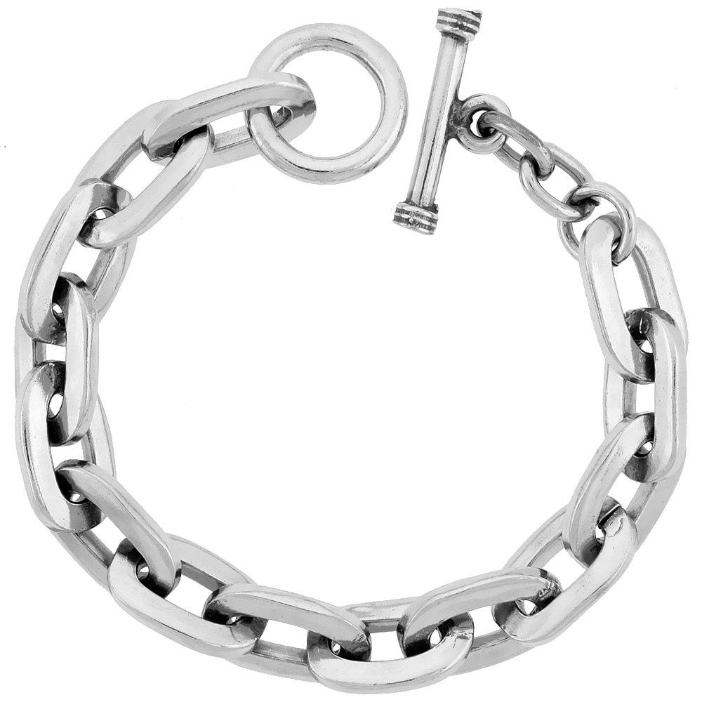Sterling Silver Oval Cut-out Link Bracelet Toggle Clasp Handmade 1/2 inch wide, sizes 8, 8.5 &amp; 9 inch 