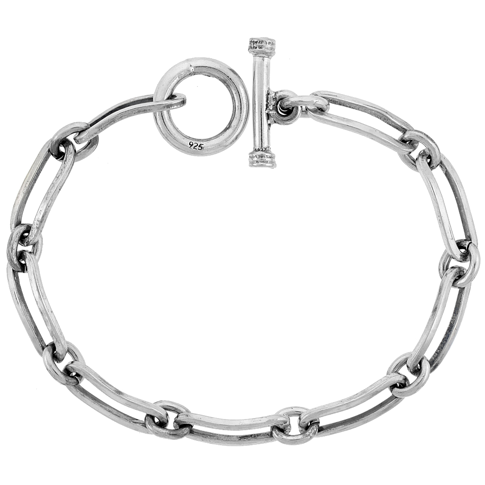 Sterling Silver Oval Cut-out Link Bracelet Toggle Clasp Handmade 5/16 inch wide, sizes 8, 8.5 &amp; 9 inch 