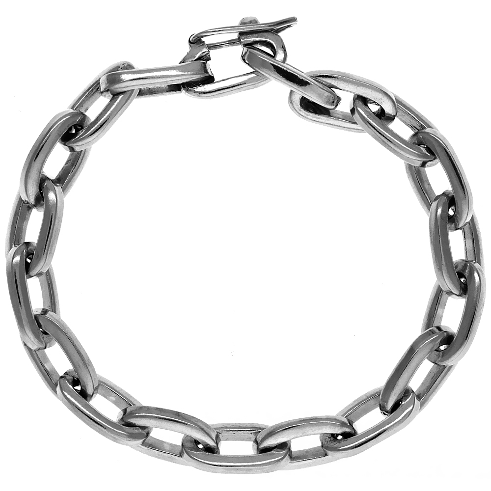 STERLING SILVER OVAL CUT-OUT LINK BRACELET TOGGLE CLASP HANDMADE 1/2 INCH WIDE, SIZES 8, 8.5 & 9 INCH