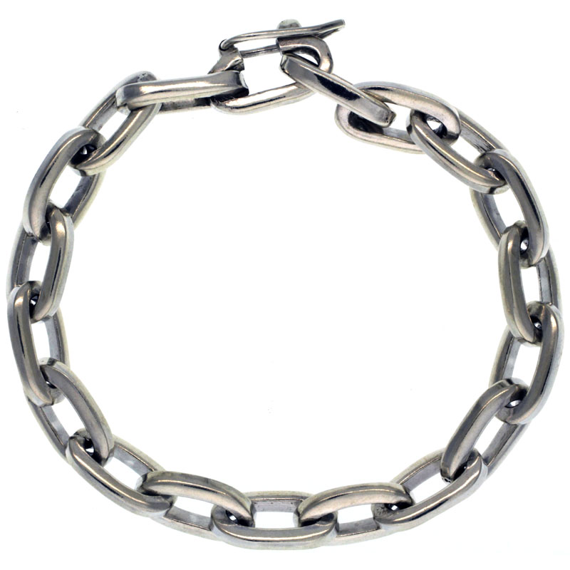 Sterling Silver Oval Cut-out Link Bracelet Toggle Clasp Handmade 1/2 inch wide, sizes 8, 8.5 & 9 inch 