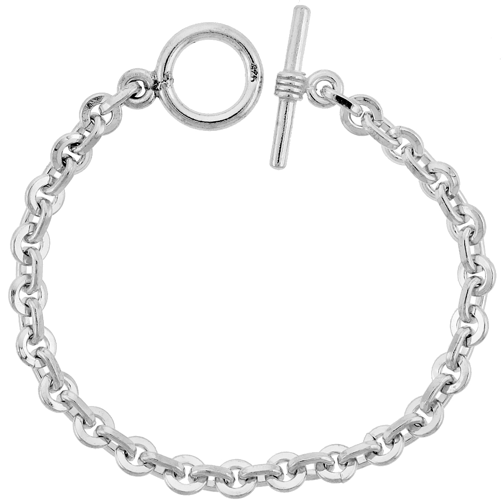 Sterling Silver Round &amp; Oval Link Bracelet Toggle Clasp Handmade 1/4 inch wide, sizes 8, 8.5 &amp; 9 inch 