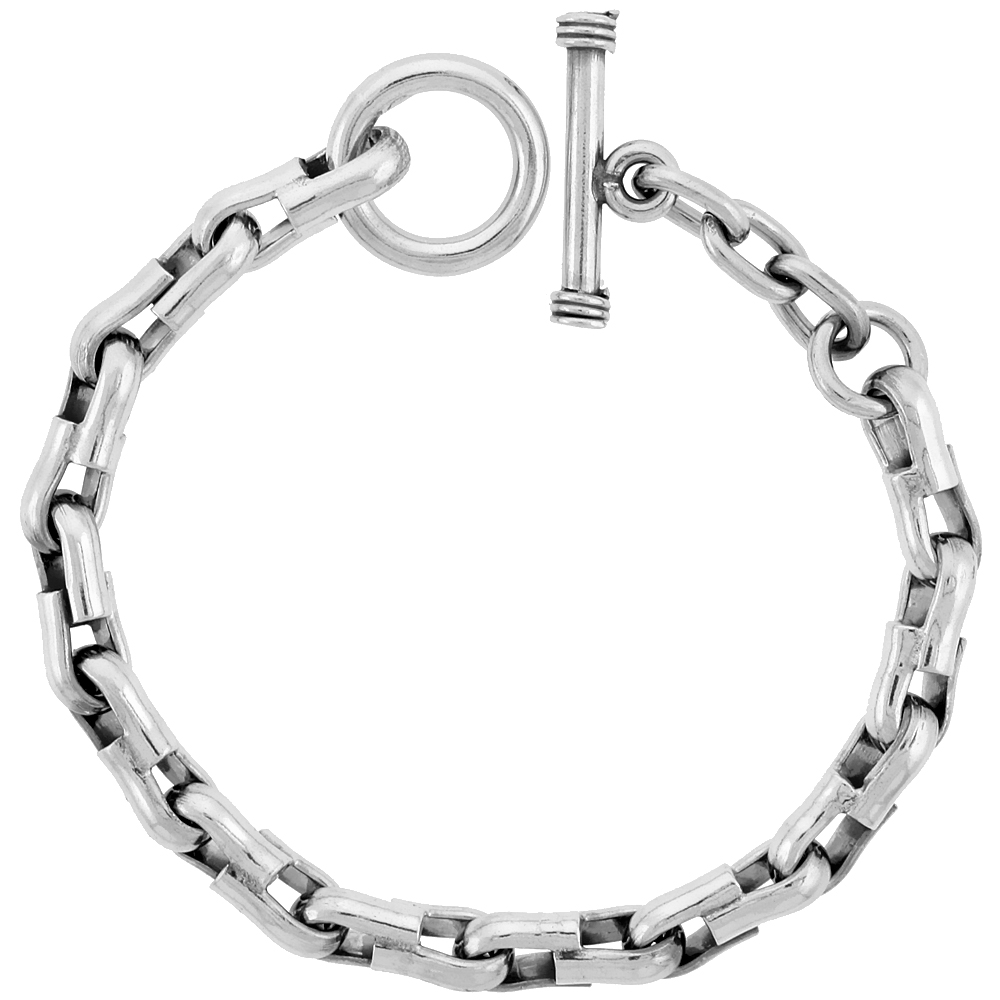STERLING SILVER U-SHAPED LINKS BRACELET TOGGLE CLASP HANDMADE 5/16 INCH WIDE, SIZES 8, 8.5 & 9 INCH