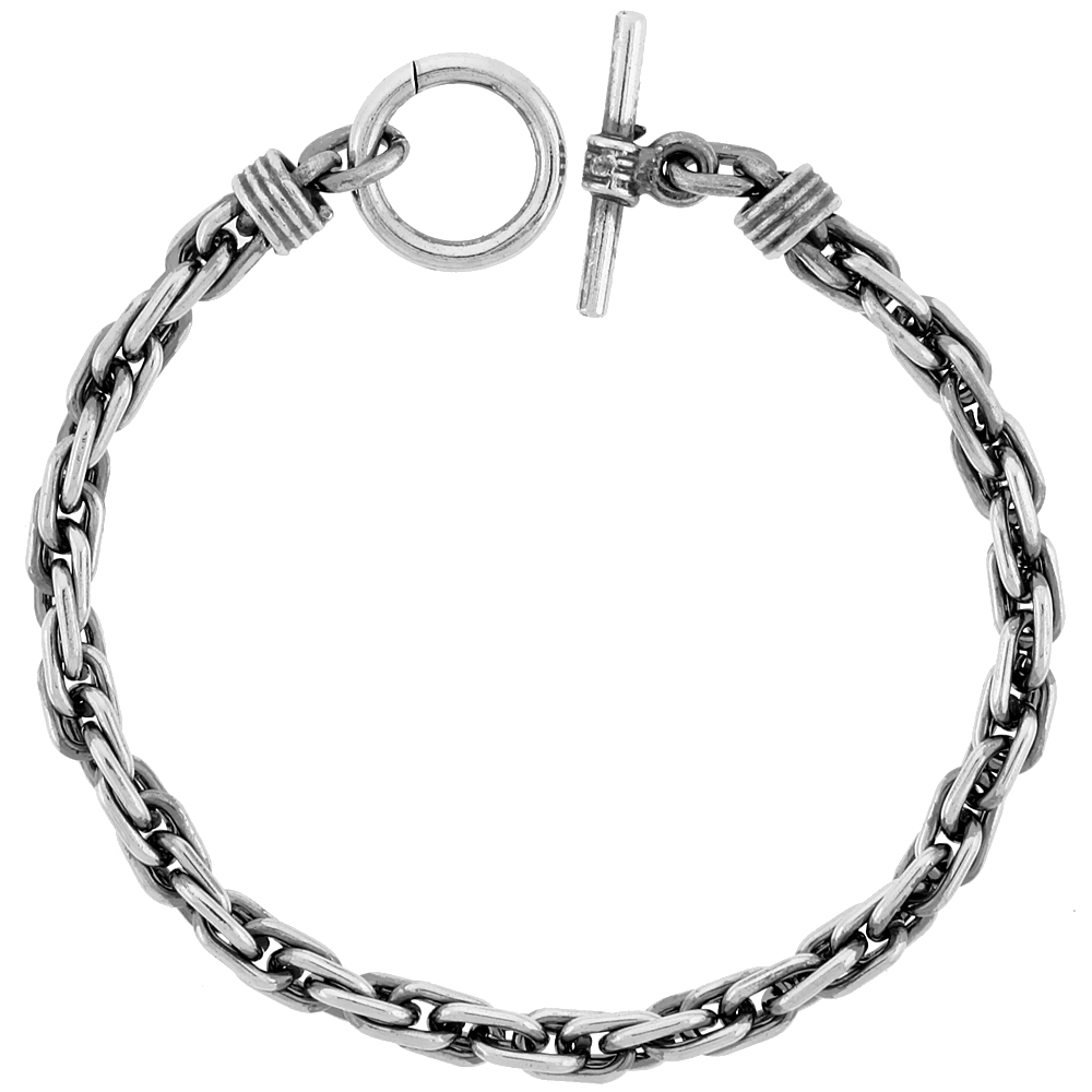 Sterling Silver Handmade Long Rope Bracelet Toggle Clasp Handmade 1/4 inch wide, sizes 8, 8.5 &amp; 9 inch 