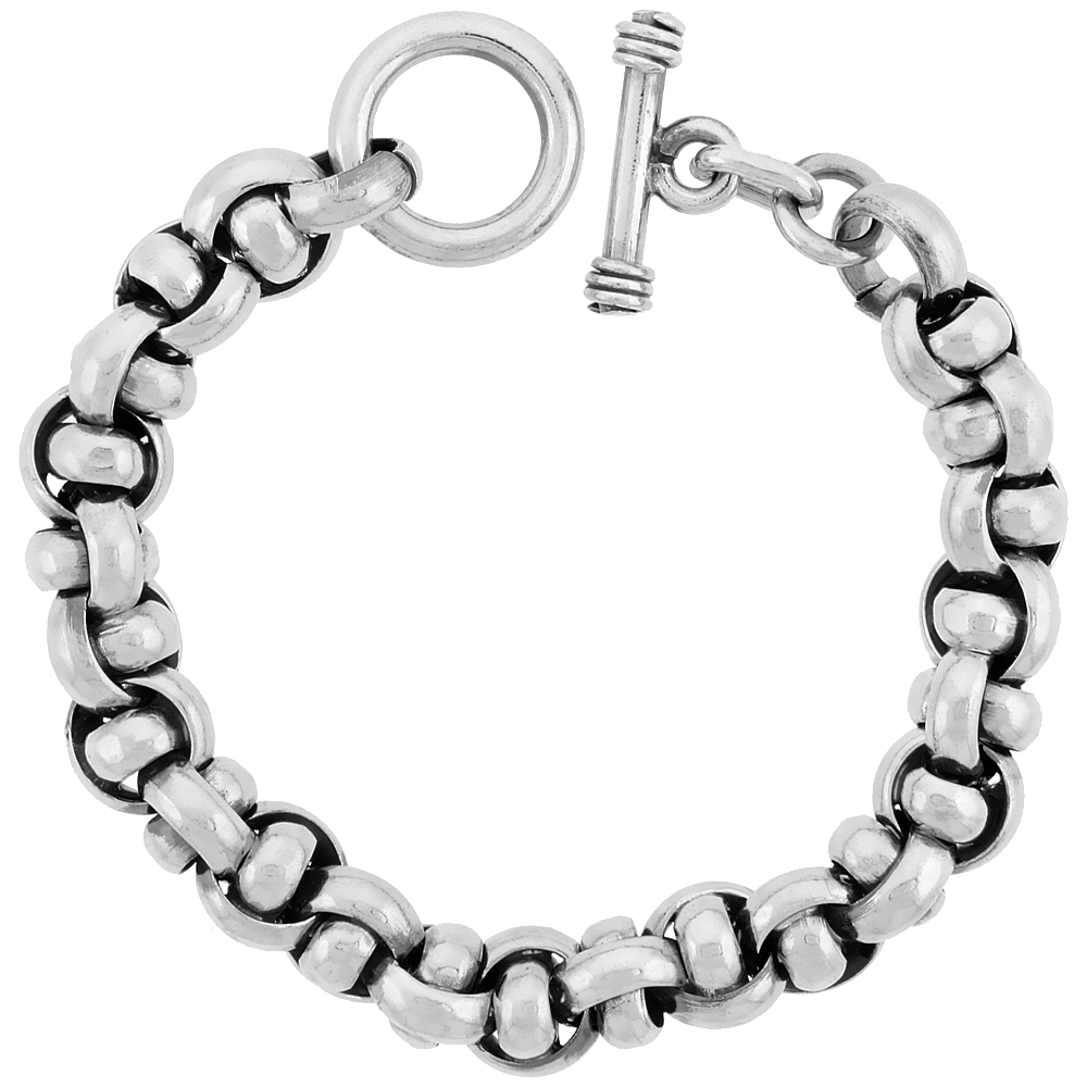Sterling Silver Interlaced Circles Link Bracelet Toggle Clasp Handmade 7/16 inch wide, sizes 8, 8.5 &amp; 9 inch 