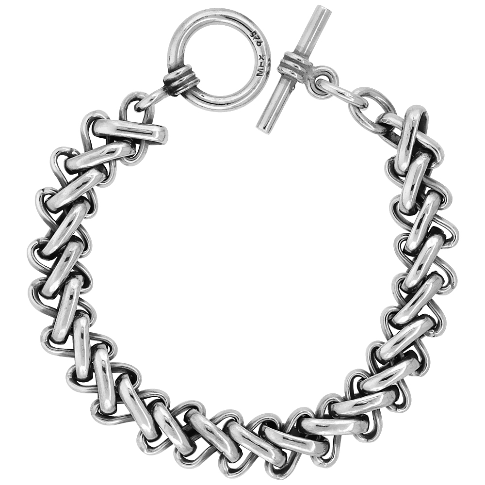 STERLING SILVER CRISSCROSS LINK BRACELET 1/2 INCH WIDE, SIZES 8, 8.5 & 9 INCH