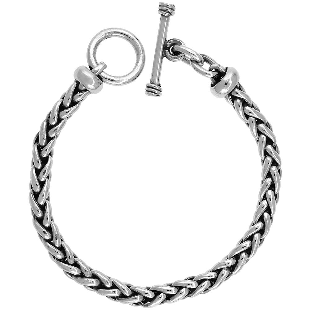 STERLING SILVER HANDMADE WHEAT LINK BRACELET 1/4 INCH WIDE, SIZES 8, 8.5 & 9 INCH