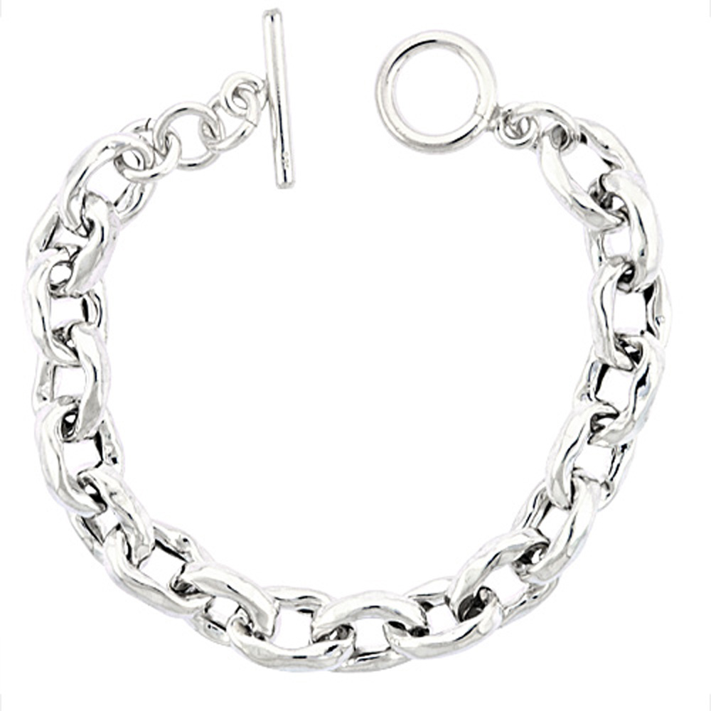 STERLING SILVER CRINKLED OVAL LINK BRACELET, 7/16 INCH WIDE, SIZES 8, 8.5, 9, 22, & 24 INCH