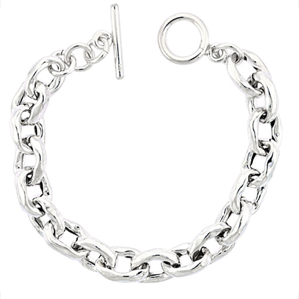 Sterling Silver Crinkled Oval Link Bracelet, 7/16 inch wide, sizes 8, 8.5, 9, 22, & 24 inch