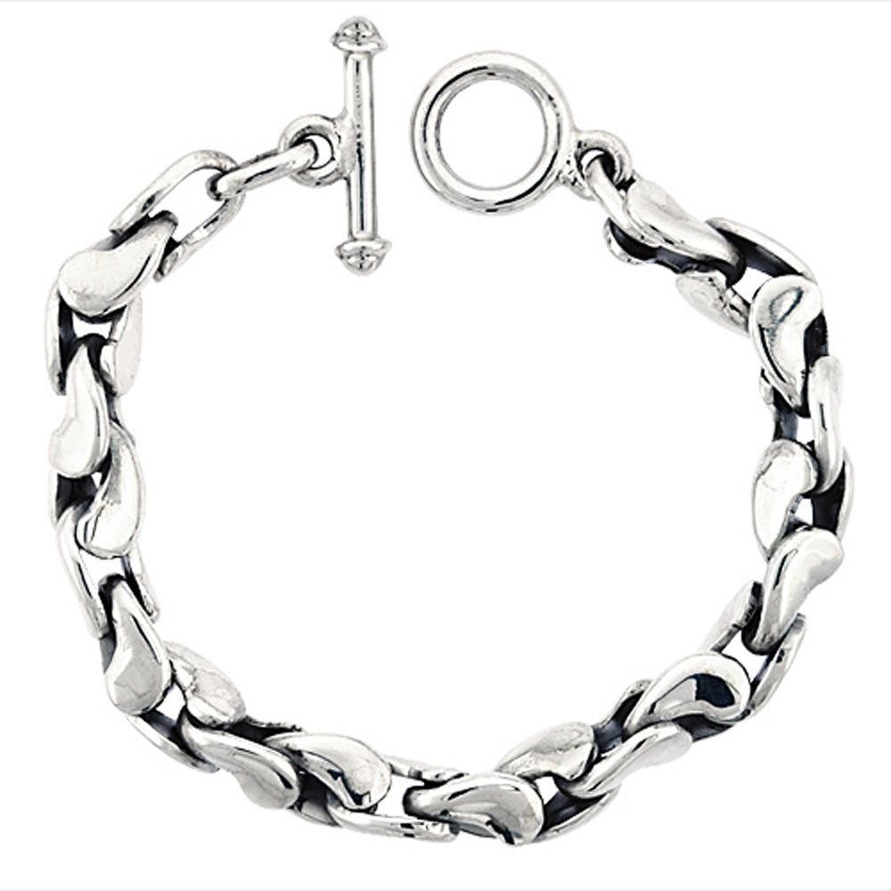 STERLING SILVER KIDNEY LINK BRACELET, 5/16 INCH WIDE, SIZES 8, 8.5, 9, 22, & 24 INCH