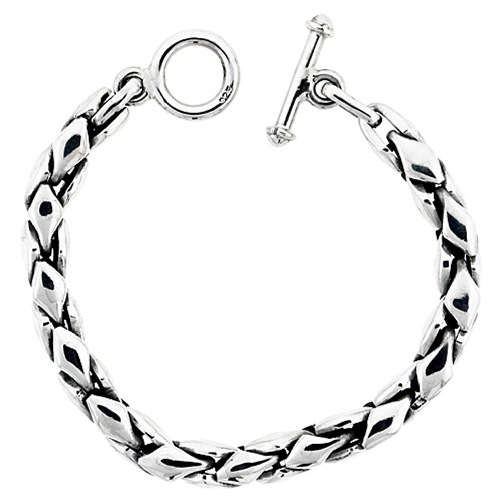 STERLING SILVER DIAMOND SHAPE LINK BRACELET, 5/16 INCH WIDE, SIZES 8, 8.5, 9, 22, & 24 INCH