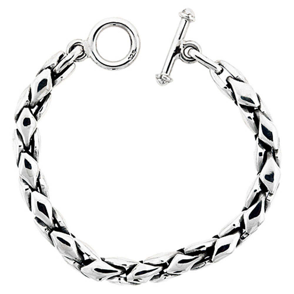 Sterling Silver Diamond Shape Link Bracelet, 5/16 inch wide, sizes 8, 8.5, 9, 22, & 24 inch