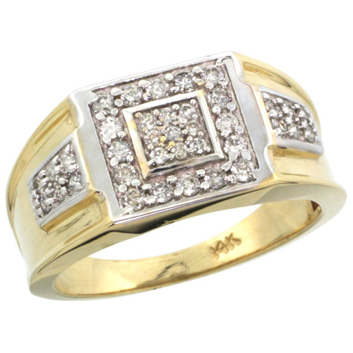 14k Gold Heavy &amp; Solid Men&#039;s Diamond Ring, w/ 0.54 Carat Brilliant Cut ( H-I Color; VS2-SI1 Clarity ) Diamonds, 7/16 in. (11mm) wide