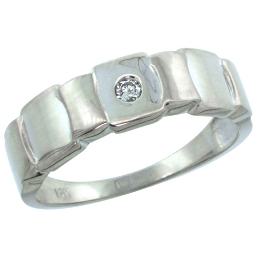 14k White Gold Men&#039;s Diamond Ring w/ 0.06 Carat Brilliant Cut ( H-I Color; SI1 Clarity ) Diamond, 1/4 in. (7mm) wide