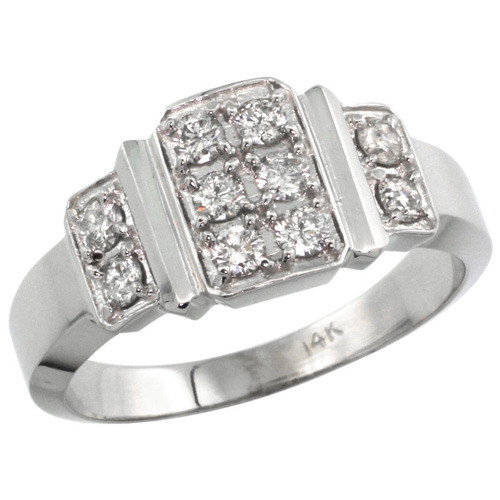 14k White Gold Men&#039;s Striped Diamond Ring, w/ 0.73 Carat Brilliant Cut ( H-I Color; VS2-SI1 Clarity ) Diamonds, 7/16 in. (11mm) wide