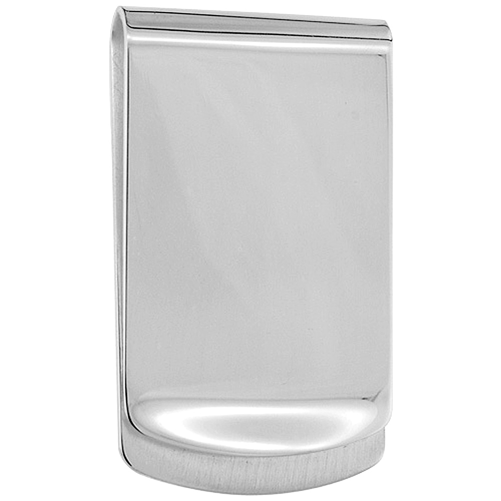 Sterling Silver Money Clip Plain Wide Closed Back Italy 1 X 1 3/4 inch