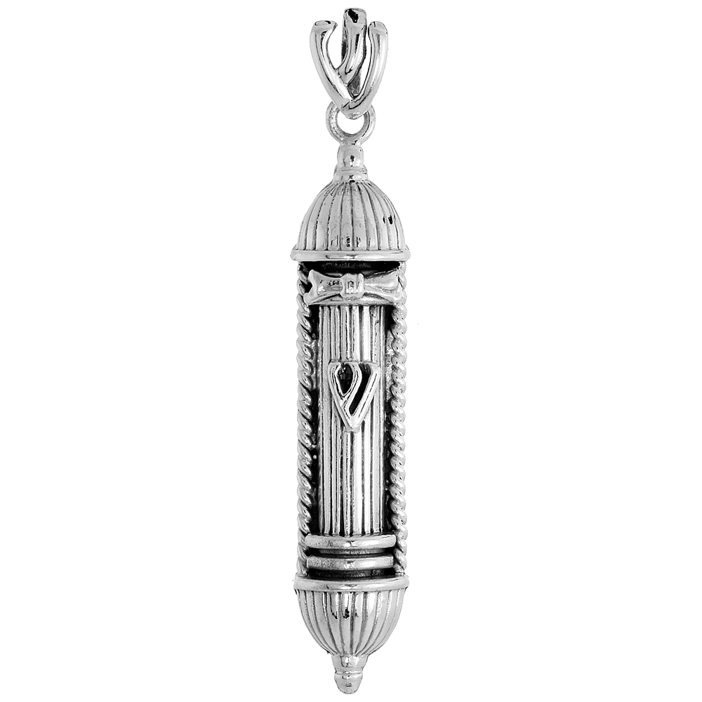 STERLING SILVER MEZUZAH PENDANT W/ NO PARCHMENT, 2 1/4 INCH