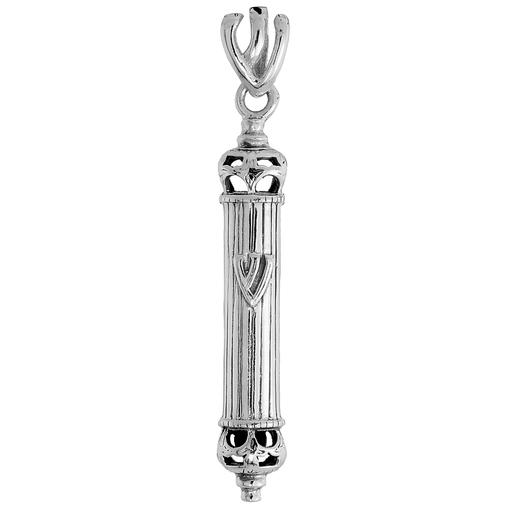 STERLING SILVER MEZUZAH PENDANT W/ NO PARCHMENT, 1 7/8 INCH