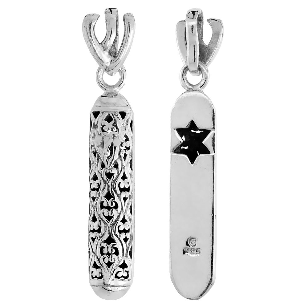 STERLING SILVER MEZUZAH PENDANT W/ NO PARCHMENT, 1 3/8 INCH