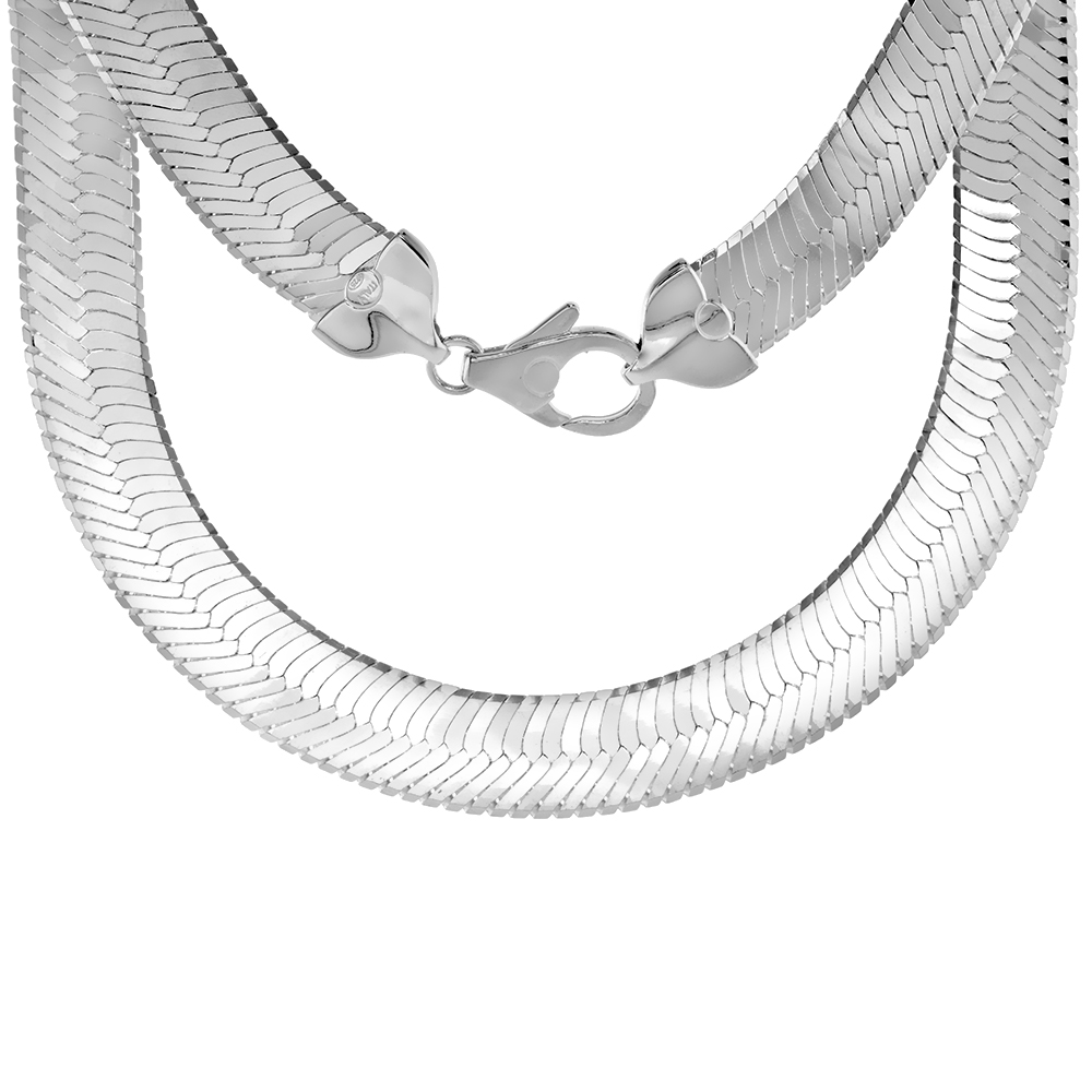 Sterling Silver 16mm Herringbone Necklaces for Women and Men Beveled Edges Nickel Free Italy 7-30 inch