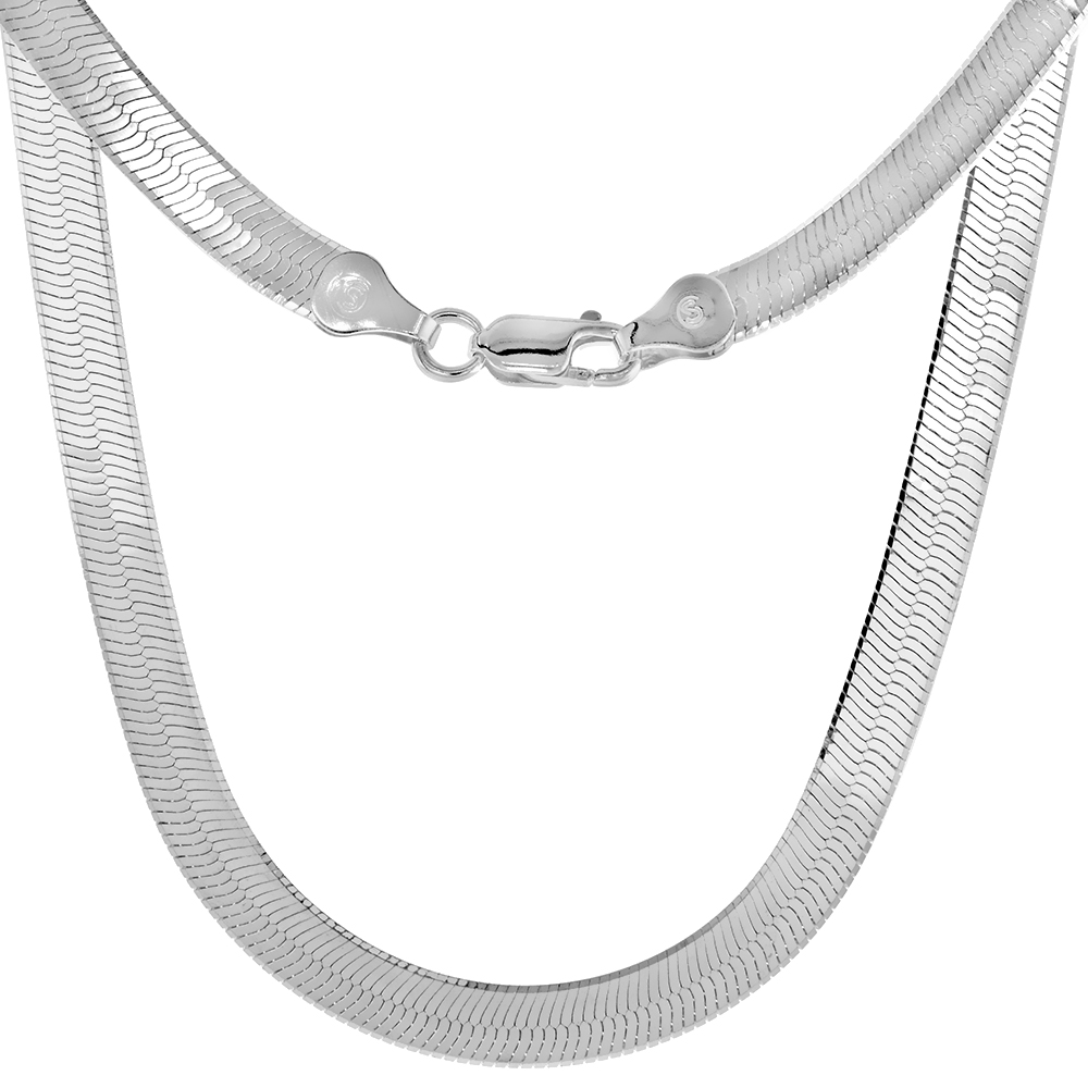 Sterling Silver 5mm Herringbone Necklaces &amp; Bracelets for Women and Men Beveled Edges Nickel Free Italy 7-30 inch