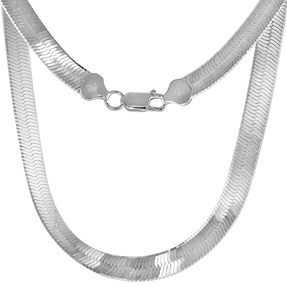 Sterling Silver 7mm Herringbone Necklaces &amp; Bracelets for Women and Men Beveled Edges Nickel Free Italy 7-30 inch