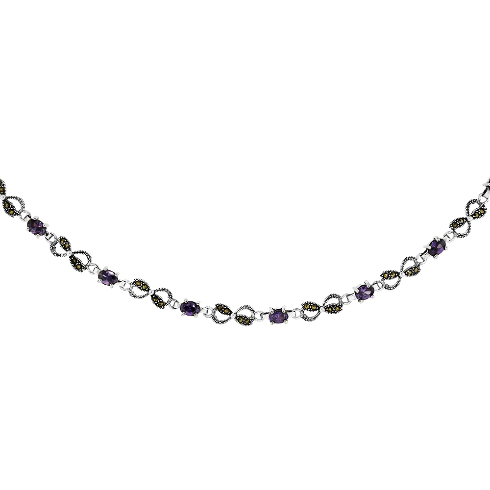Sterling Silver Cubic Zirconia Amethyst Marcasite Infinity Necklace, 16 inches long