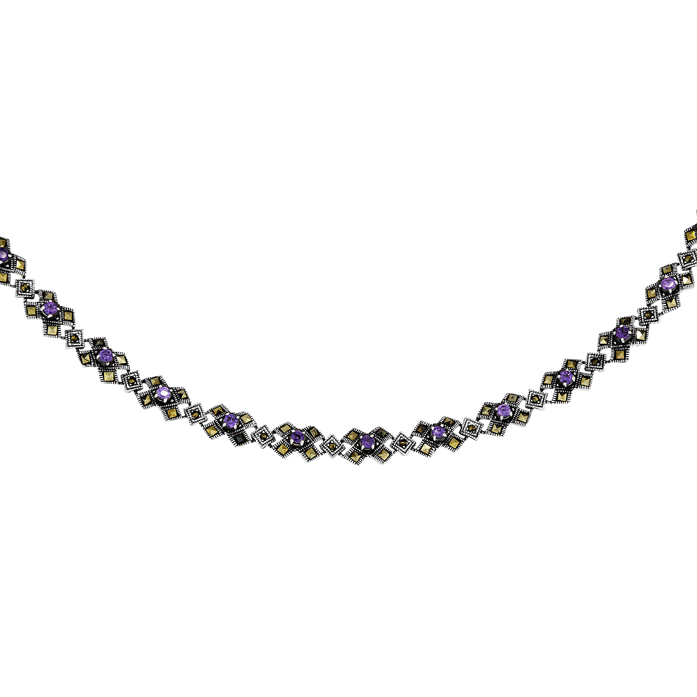 Sterling Silver Cubic Zirconia Amethyst Kiss Necklace, 16 inches long
