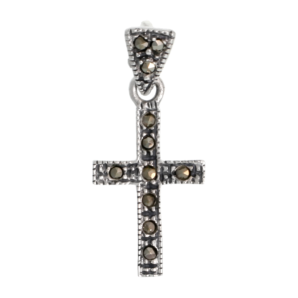 STERLING SILVER MARCASITE LATIN CROSS PENDANT, 3/4" (19 MM) TALL