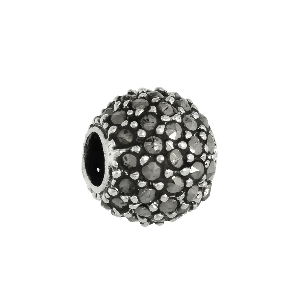Sterling Silver 10mm Marcasite Bead Charm