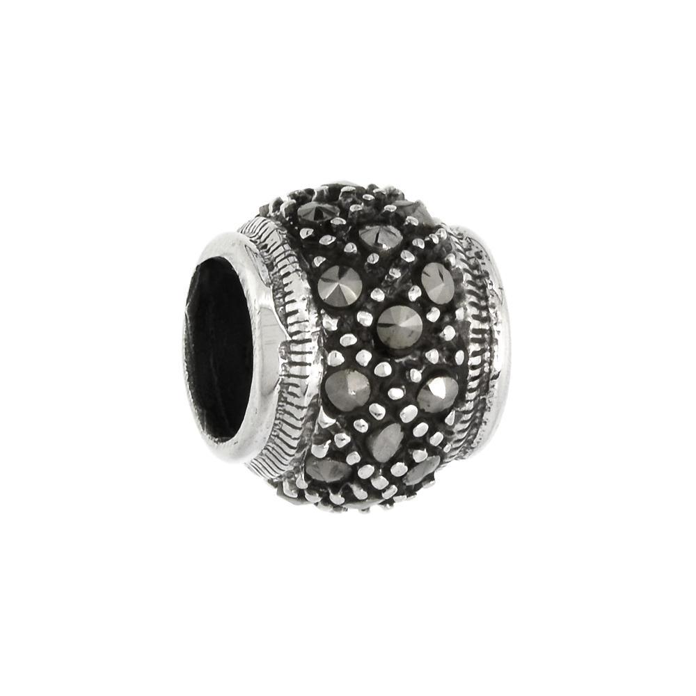 STERLING SILVER 9MM MARCASITE BEAD CHARM