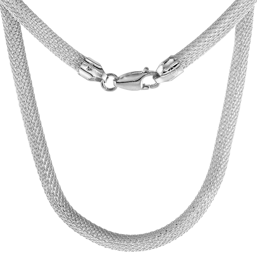STERLING SILVER ROUND MESH CHAIN NECKLACES & BRACELETS 5MM NICKEL FREE ITALY, SIZES 7 - 20 INCH
