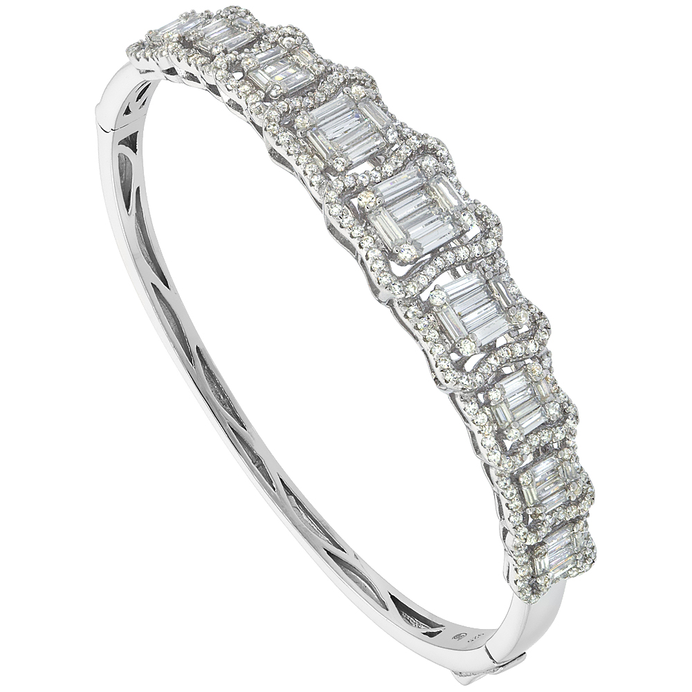 Sterling Silver Cubic Zirconia Graduating Baguette Bangle Micro Pave 7/16 inch wide, fits 7 inch wrists