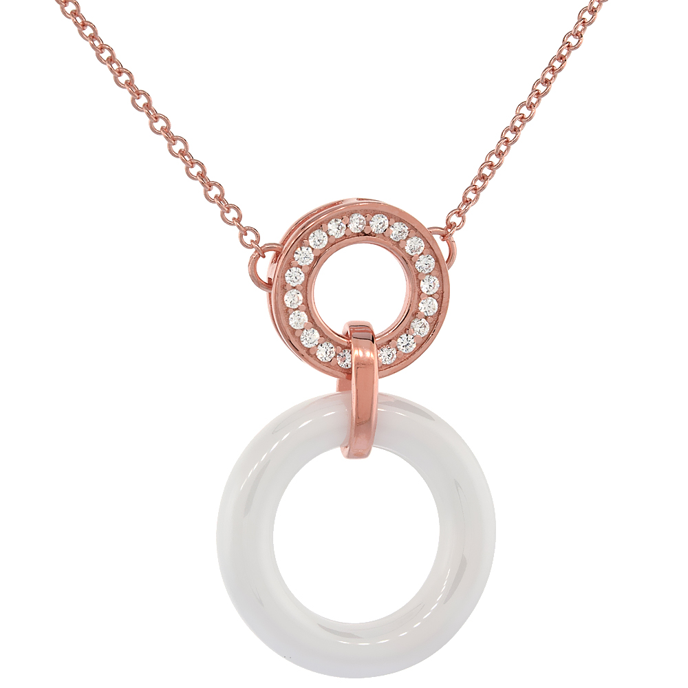 Sterling Silver Cable Necklace Rose Gold Finish & White Ceramic