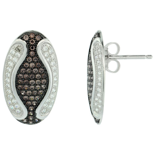 Sterling Silver Micro Pave Egg Earring w/ White &amp; Brown Stones