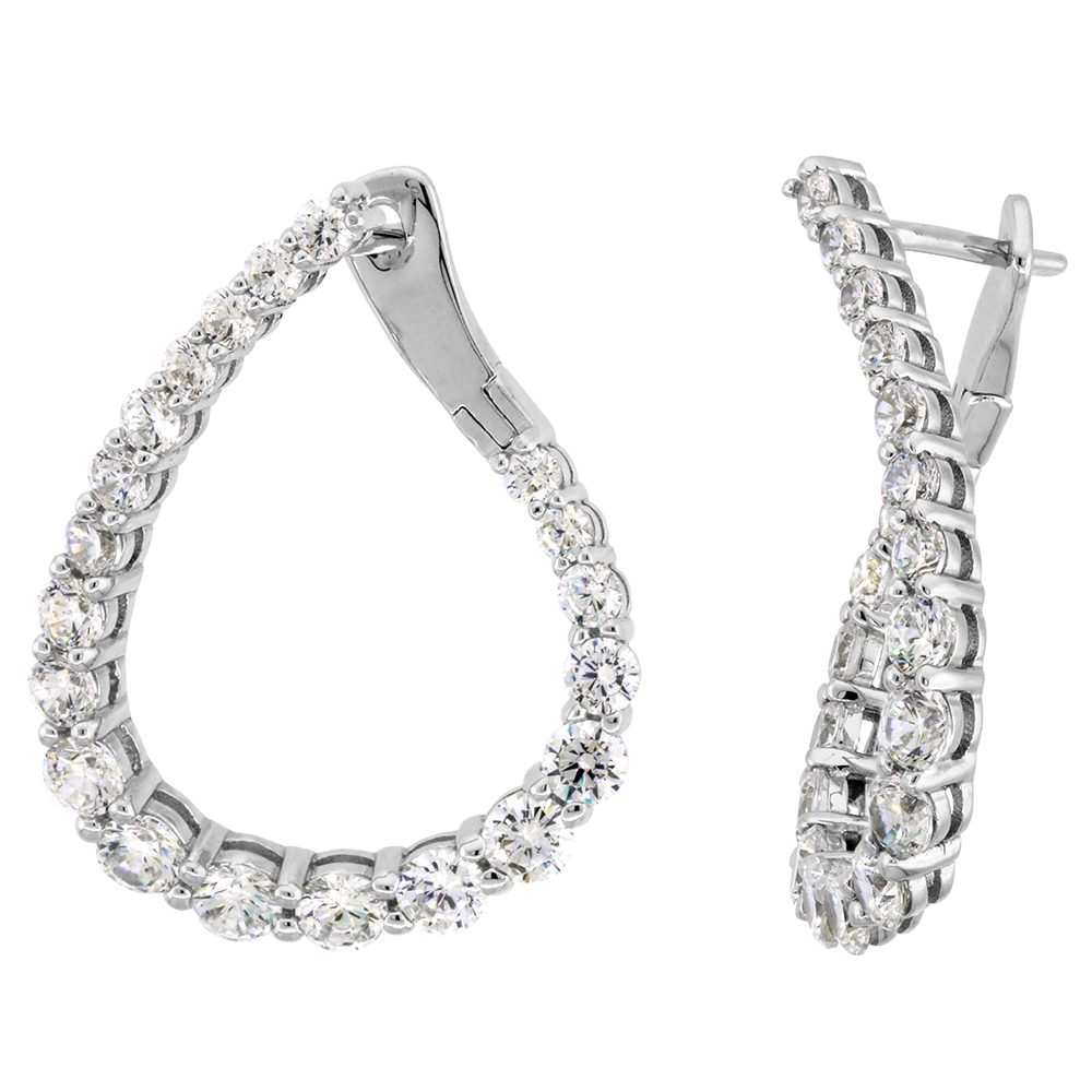 Sterling Silver CZ Inside-Out Twisted Hoop Earrings Twisted Graduated Setting Rhodium Finish 1 3/16 inch long