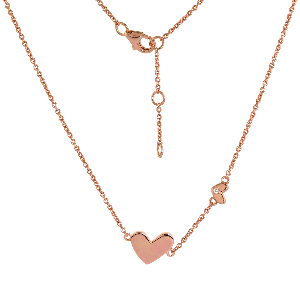 Rose Gold Plated Sterling Silver 2 Hearts Necklace CZ Accent 18 - 20 inch