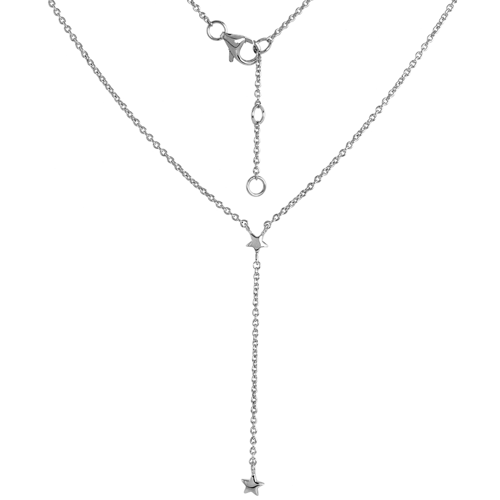 Dainty Sterling Silver Stars Y-Necklace Rhodium Finish 18 - 19 inch