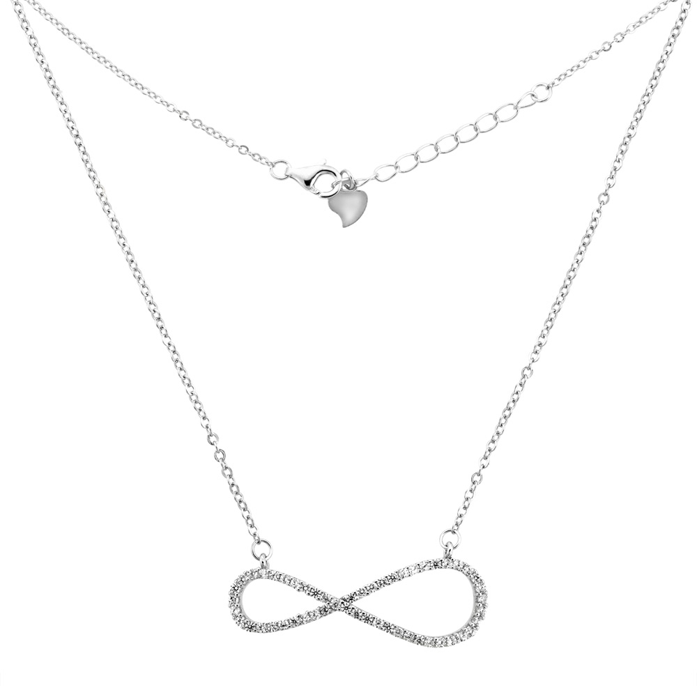 Sterling Silver Micro Pave Cubic Zirconia INFINITY Necklace, 7/16 inch wide