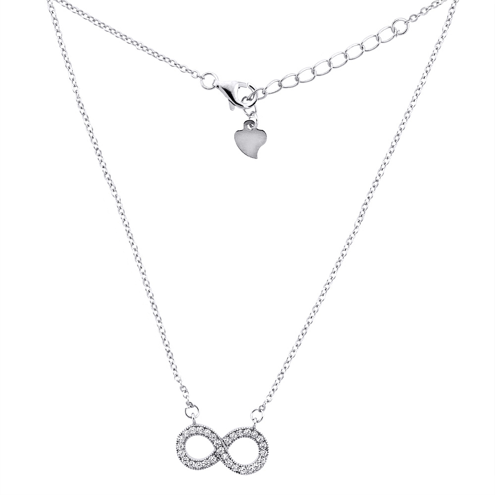 Sterling Silver Micro Pave Cubic Zirconia INFINITY Necklace, 5/16 inch wide