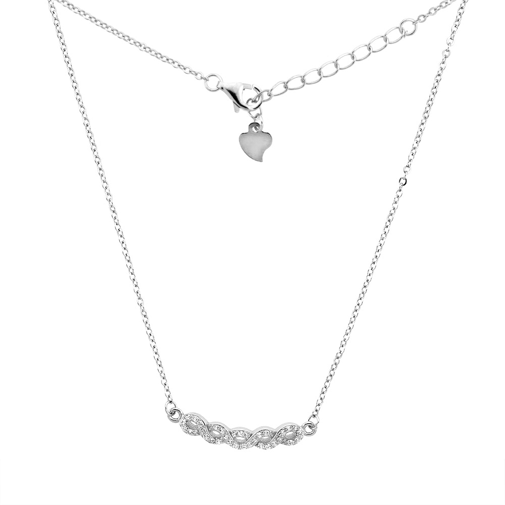 Sterling Silver Micro Pave Cubic Zirconia INFINITY Necklace, 3/16 inch wide