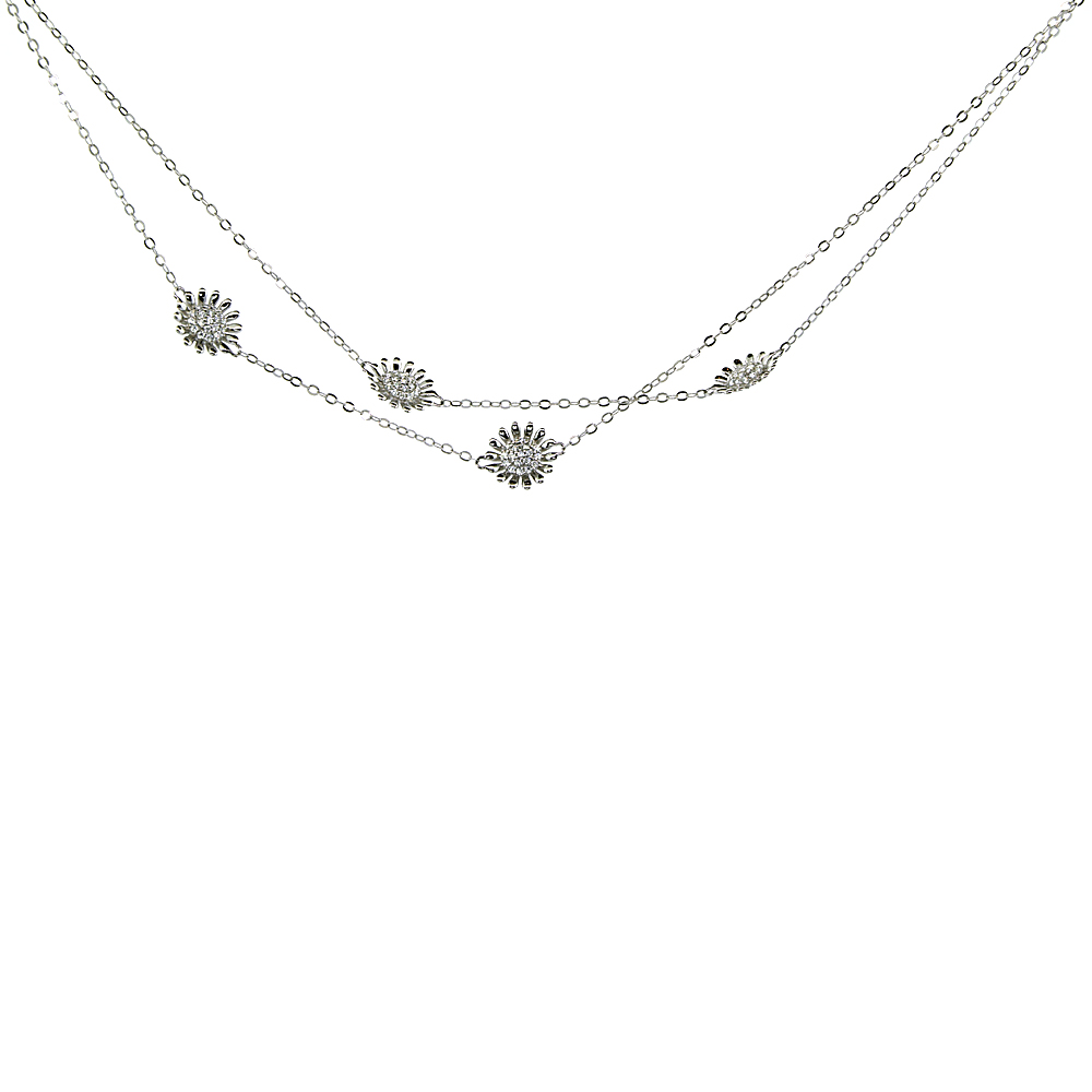 Sterling Silver Cubic Zirconia SUNFLOWER Long Necklace Micro Pave, 43 inches long