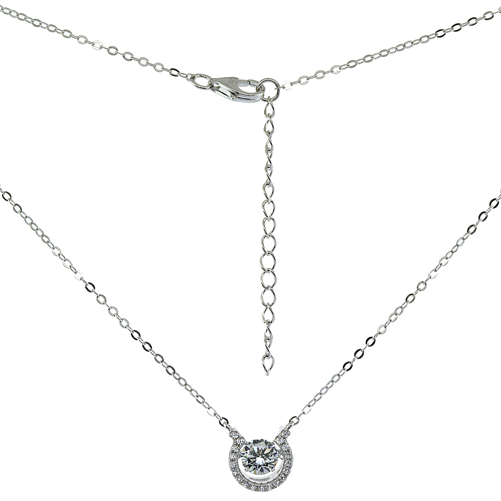 Sterling Silver Dancing CZ Horseshoe Necklace Micro Pave, 16 inches long