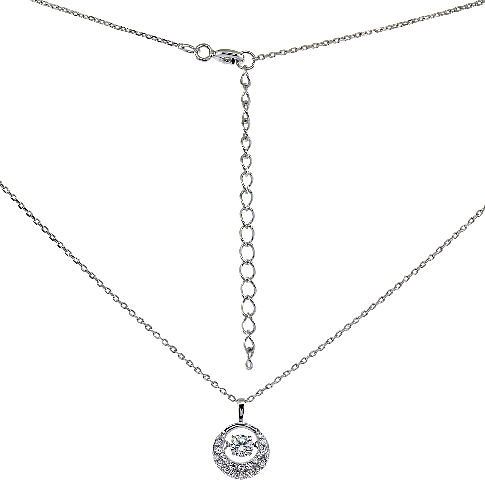 Sterling Silver Dancing CZ Necklace 4mm Center Micro Pave, 16 inches long
