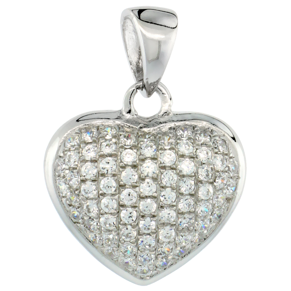 Sterling Silver Micro Pave Cubic Zirconia Heart Pendant White Stones